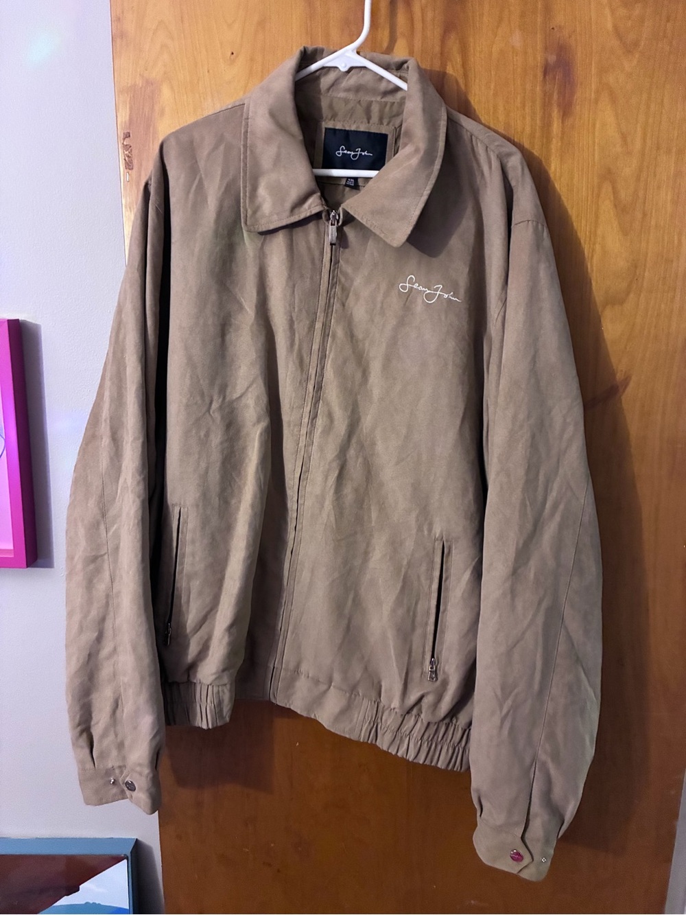 Sean John Olive-Tan Bomber Jacket with Embroidered Logo